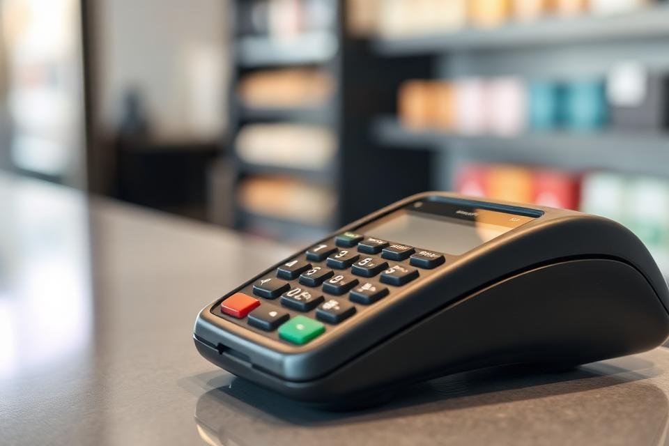 Card payment terminal on a counter